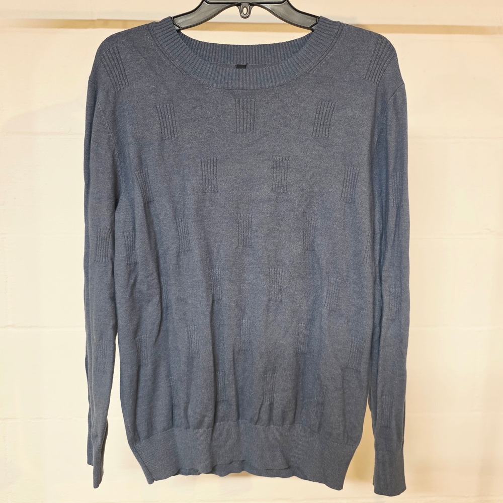 NWOT‎ Arach & Cloz Womens L Blue Textured Ribbed Block Crewneck Sweater Soft